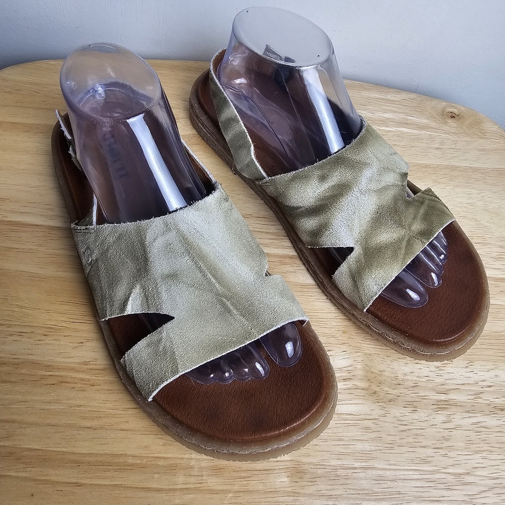 Born Womens Carah Suede Cut-Out Peep-Toe Slingback Sandals Olive Womens Sz 9 M